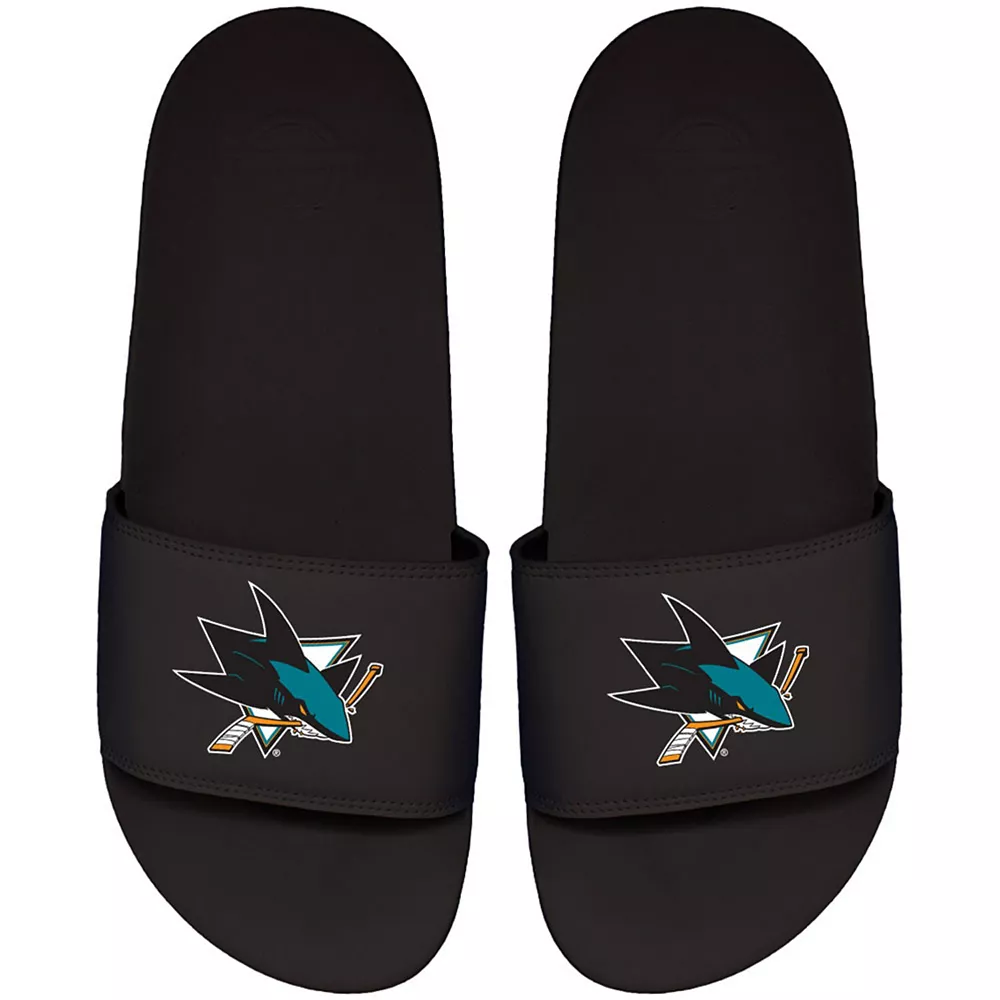 Men's ISlide Black San Jose Sharks Primary Motto Slide Sandals 3 Men's ISlide Black San Jose Sharks Primary Motto Slide Sandals