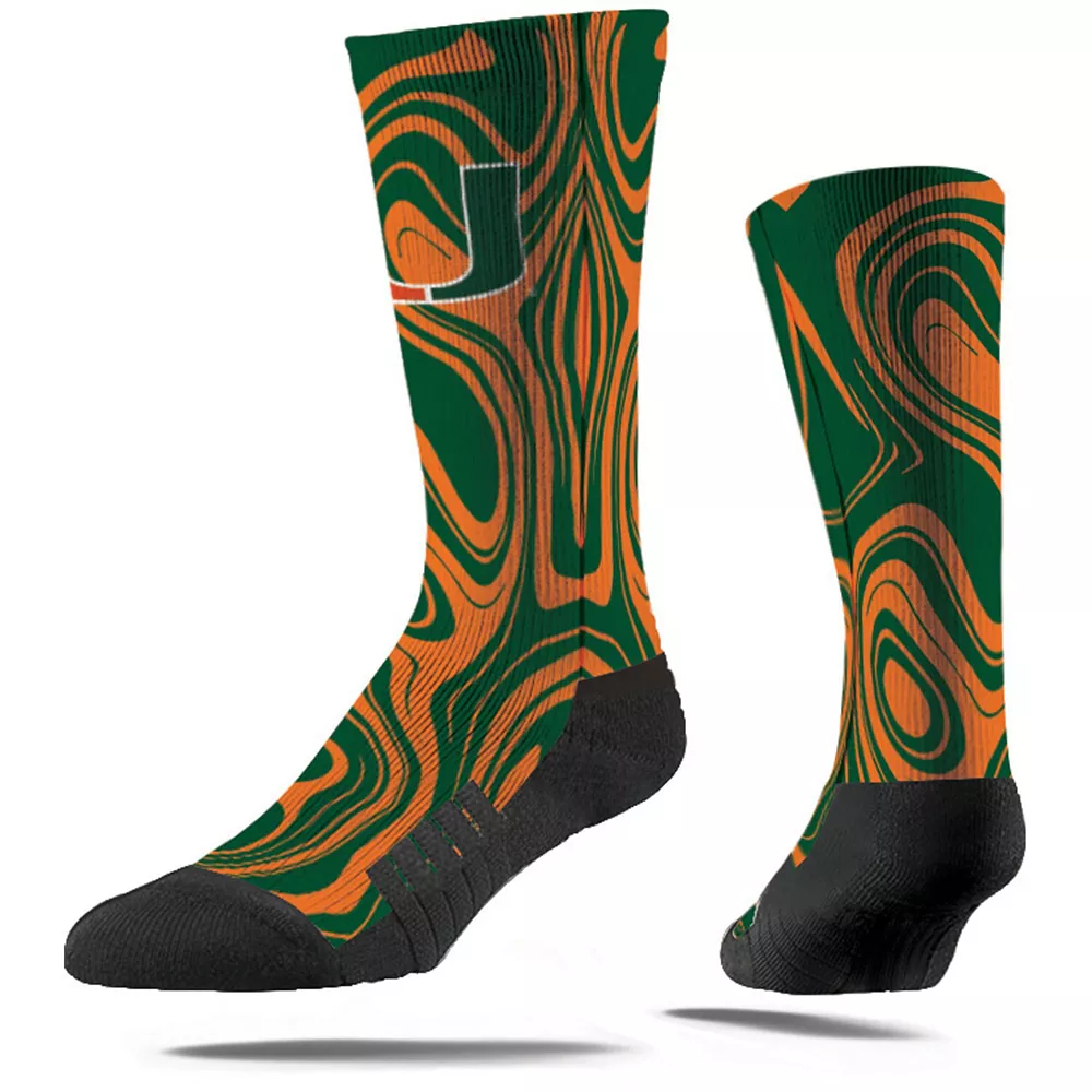 Men's Strideline Miami Hurricanes Oil Slick Crew Socks 3 Men's Strideline Miami Hurricanes Oil Slick Crew Socks