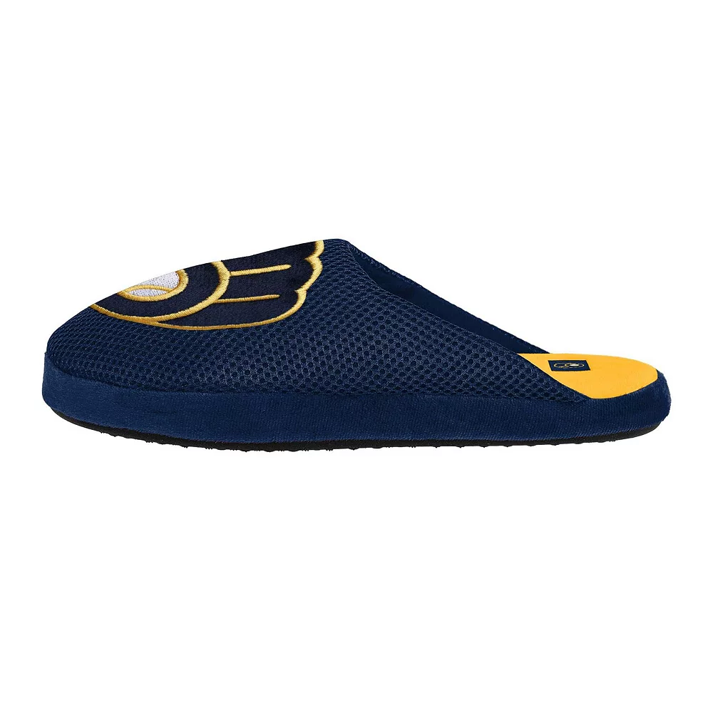 Men's FOCO Milwaukee Brewers Big Logo Colorblock Mesh Slippers 5 Men's FOCO Milwaukee Brewers Big Logo Colorblock Mesh Slippers - Image 3
