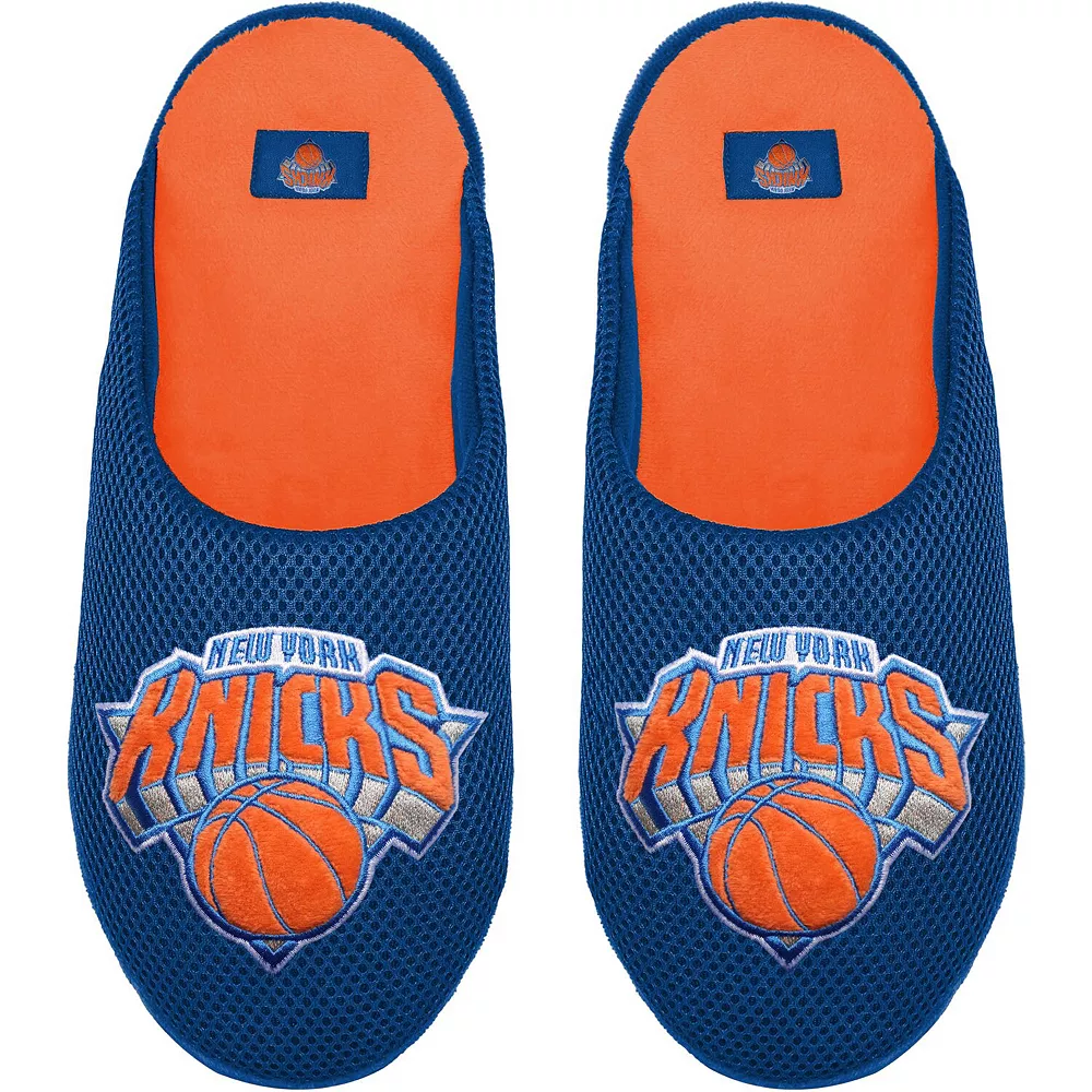 Men's FOCO New York Knicks Big Logo Colorblock Mesh Slippers 3 Men's FOCO New York Knicks Big Logo Colorblock Mesh Slippers