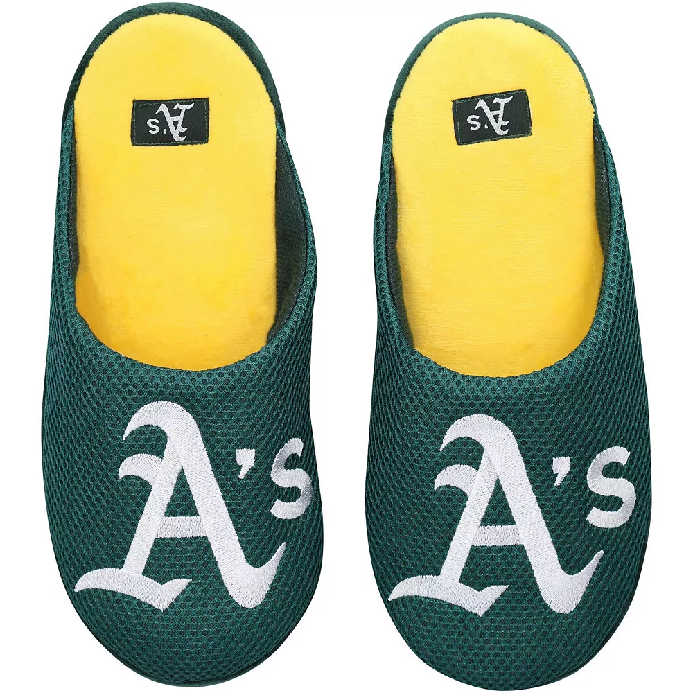 Men's FOCO Oakland Athletics Big Logo Colorblock Mesh Slippers 3 Men's FOCO Oakland Athletics Big Logo Colorblock Mesh Slippers