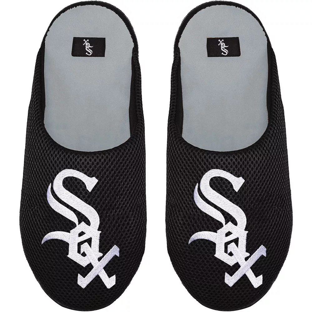 Men's FOCO Chicago White Sox Big Logo Colorblock Mesh Slippers 3 Men's FOCO Chicago White Sox Big Logo Colorblock Mesh Slippers