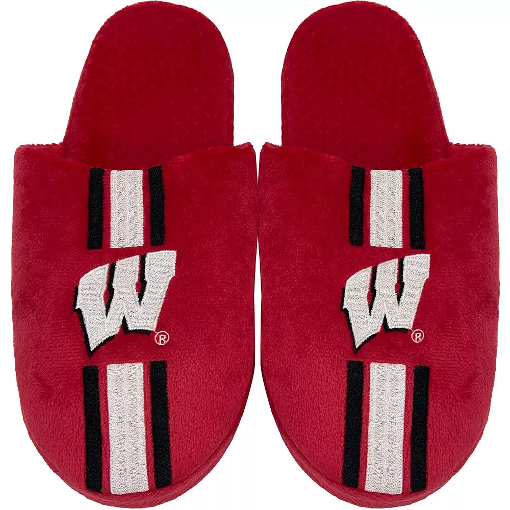 Men's FOCO Wisconsin Badgers Striped Team Slippers 4 Men's FOCO Wisconsin Badgers Striped Team Slippers - Image 2