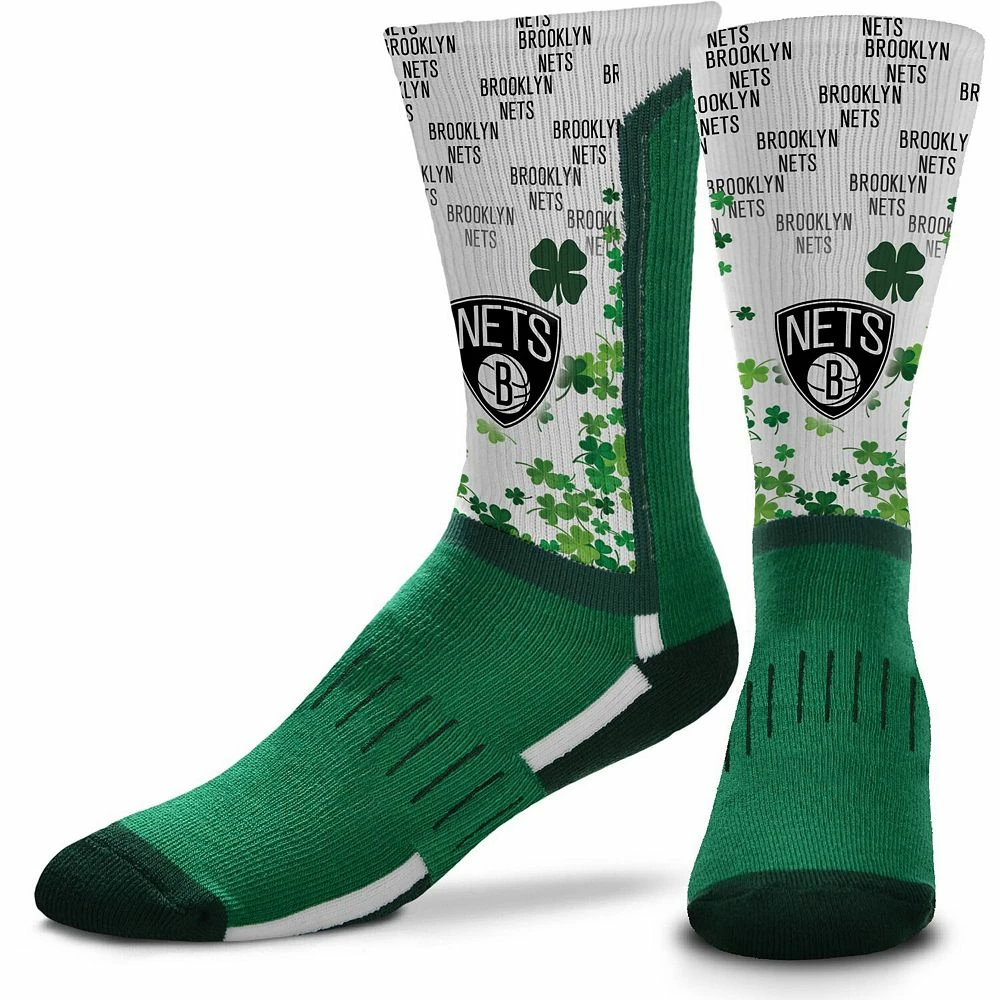 For Bare Feet Brooklyn Nets Four Leaf St. Patrick's Day V-Curve Crew Socks 3 For Bare Feet Brooklyn Nets Four Leaf St. Patrick's Day V-Curve Crew Socks