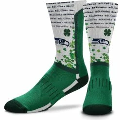 For Bare Feet Seattle Seahawks Four Leaf St. Patrick's Day V-Curve Crew Socks