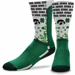 For Bare Feet Iowa Hawkeyes Four Leaf St. Patrick's Day V-Curve Crew Socks