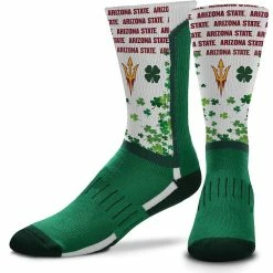 For Bare Feet Arizona State Sun Devils Four Leaf St. Patrick's Day V-Curve Crew Socks