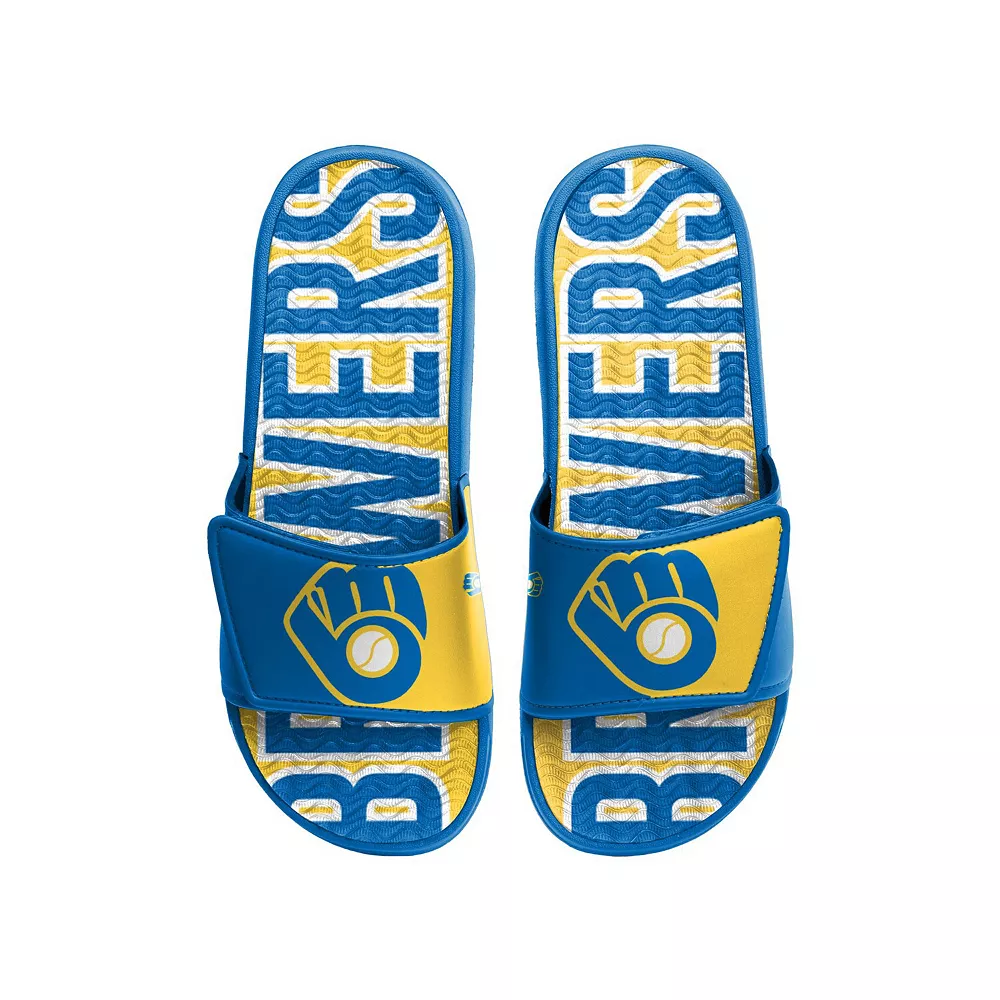 Men's FOCO Milwaukee Brewers Retro Colorblock Logo Gel Slide Sandals 4 Men's FOCO Milwaukee Brewers Retro Colorblock Logo Gel Slide Sandals - Image 2