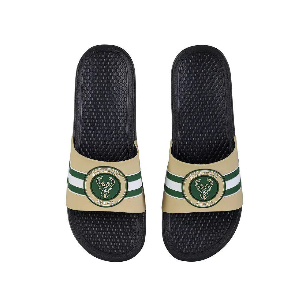 FOCO Milwaukee Bucks Stripe Raised Slide Sandals 3 FOCO Milwaukee Bucks Stripe Raised Slide Sandals
