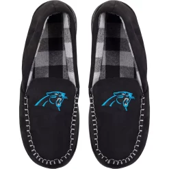 Men's FOCO Carolina Panthers Team Logo Flannel Moccasin Slippers