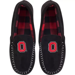 Men's FOCO Ohio State Buckeyes Team Logo Flannel Moccasin Slippers -STANCE shop 5928208 ALT
