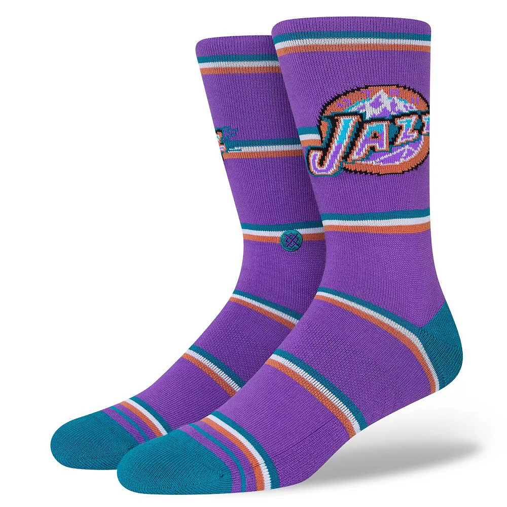 Men's Stance Utah Jazz Hardwood Classics Stripes Crew Socks 3 Men's Stance Utah Jazz Hardwood Classics Stripes Crew Socks