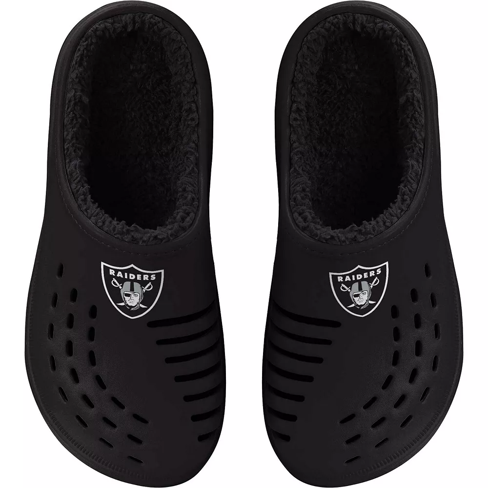 Men's FOCO Las Vegas Raiders Big Logo Sherpa-Lined Clog Slippers 3 Men's FOCO Las Vegas Raiders Big Logo Sherpa-Lined Clog Slippers