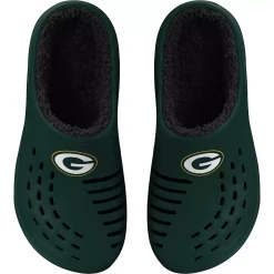 Men's FOCO Green Bay Packers Big Logo Sherpa-Lined Clog Slippers
