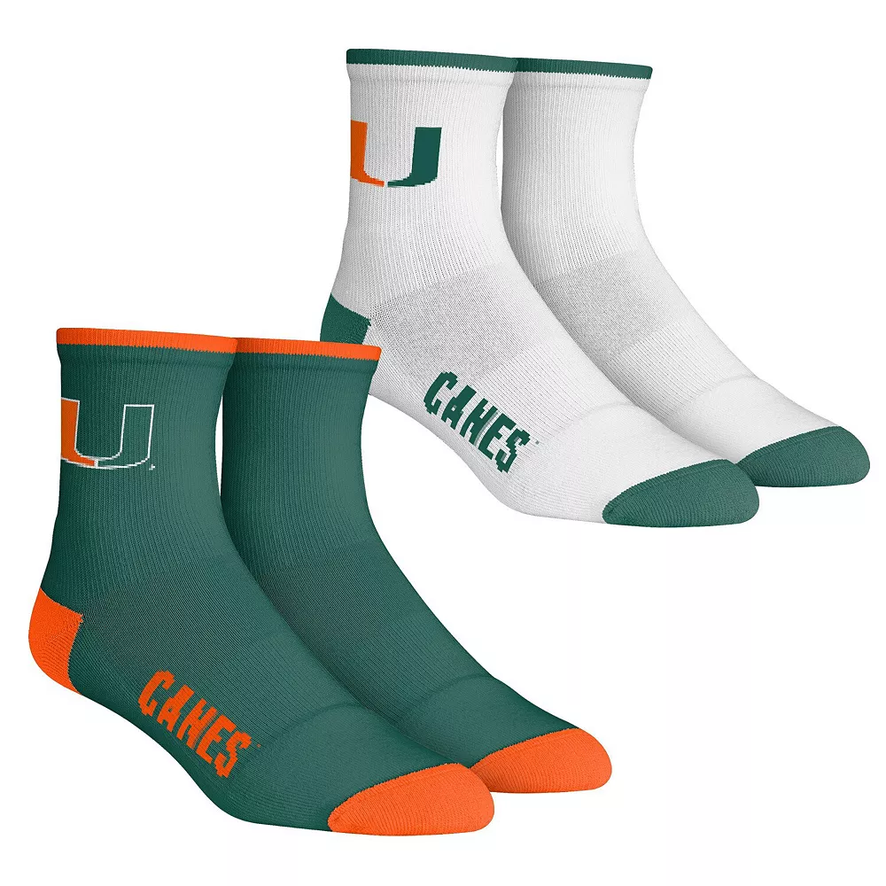 Men's Rock Em Socks Miami Hurricanes Core Team 2-Pack Quarter Length Sock Set 3 Men's Rock Em Socks Miami Hurricanes Core Team 2-Pack Quarter Length Sock Set